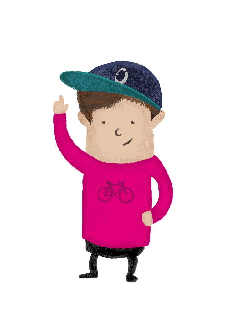 Illustrierte Figur mit rosa Shirt und Cappy
