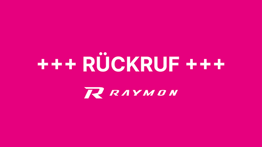Schriftzug Rückruf Raymon auf Magenta-Hintergrund