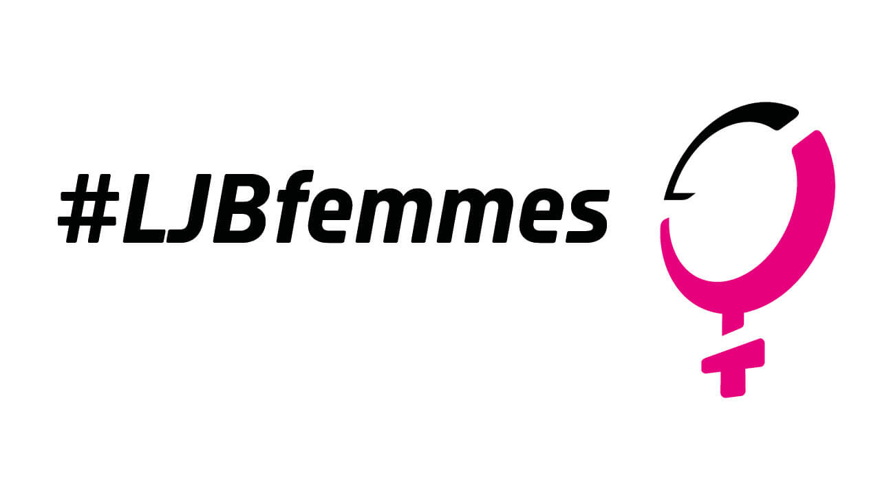 Das Logo der LJB Femmes: links Text #LJBfemmes, rechts daneben eine Kombination aus dem Logo von Little John Bikes und dem Symbol für weiblich