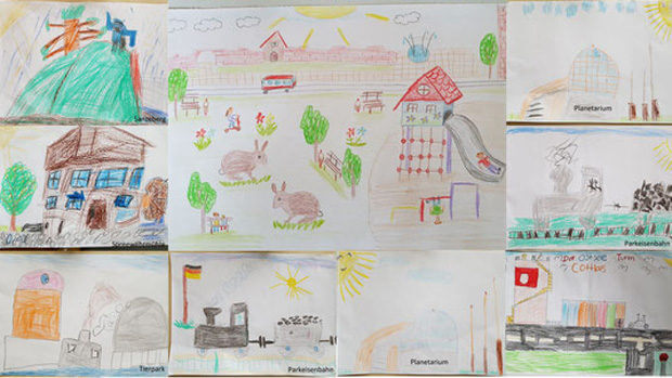 Von Kindern gemaltes Bild über die Sehenswürdigkeiten von Cottbus