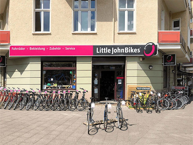 Außenansicht des Little John Bikes Fahrradgeschäfts in Berlin-Prenzlauer Berg