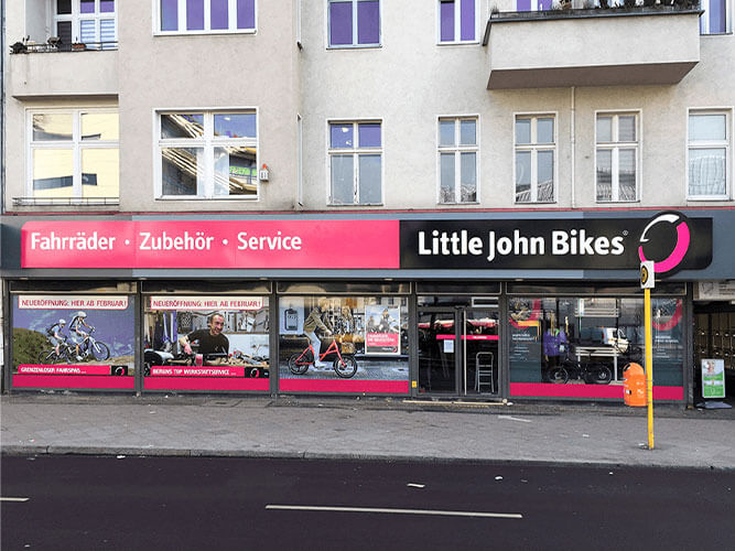 Außenansicht des Little John Bikes Fahrradgeschäfts in Berlin-Steglitz
